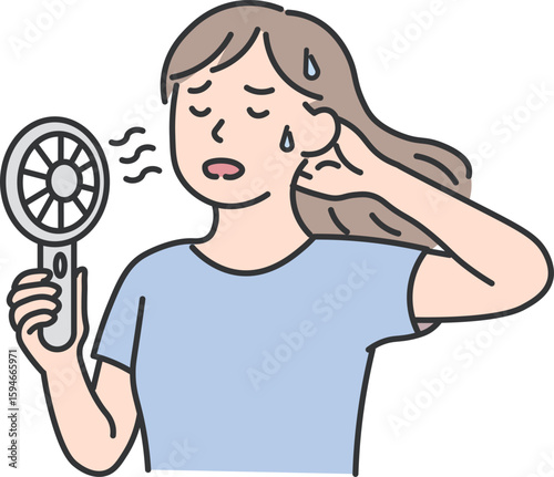 Sweating Woman Using Handheld Fan

Flat illustration of a woman sweating and using a handheld fan to cool down. Represents extreme summer heat, discomfort, and personal cooling solutions.