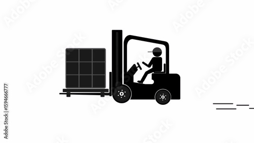 Animated forklift loading cardboard boxes in warehouse scene with clean background and flat