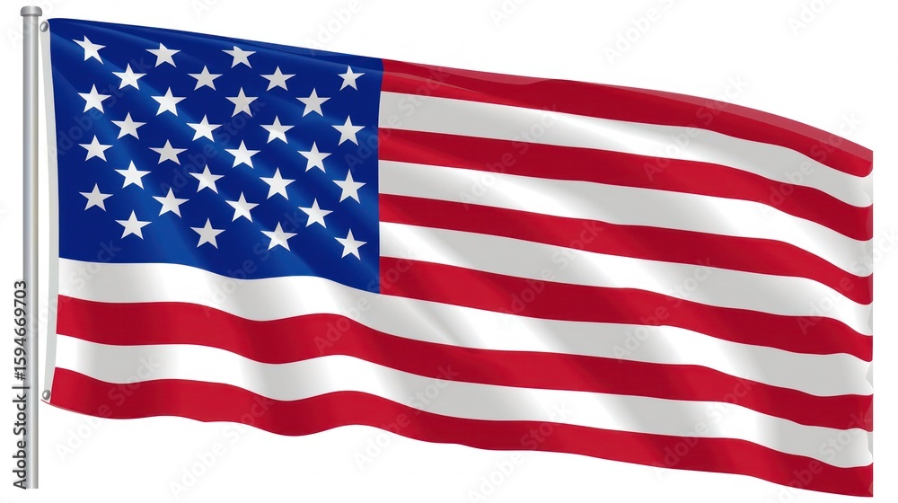 Obraz premium American Flag Waving in the Wind Against a Clear Blue Sky, Symbol of Freedom and Patriotism, High-Quality Graphic Image for Various Uses