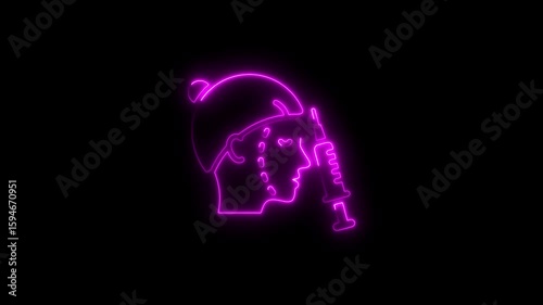 Glowing neon aesthetic icon of a facial injection with black background