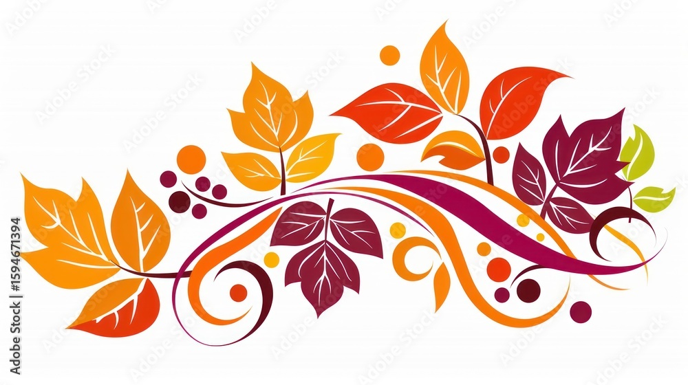 Fototapeta premium Autumn Leaves Design with Swirling Patterns and Colorful Ornaments for Seasonal Decoration and Artwork Inspiration