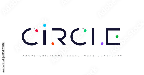Font alphabet, letters from A to Z and numbers from 0 to 9, made line and circle colored dot vector illustration 10EPS.