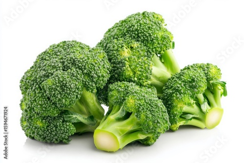 Fresh broccoli on white background emphasizing texture. AI generative