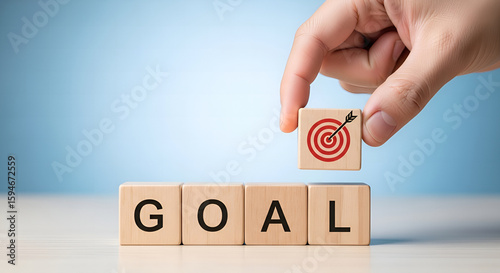 Wallpaper Mural Wooden cubes spelling GOAL with last cube replaced by red target bullseye symbolizing goal setting and success, isolated on transparent background Torontodigital.ca