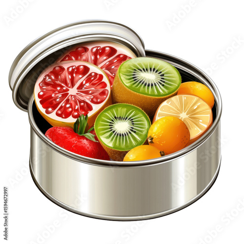 Colorful Assortment of Fresh Fruits in a Metal Canister, Perfect for Healthy Snacking and Desserts on transparent background