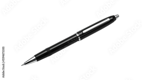 A sleek black pen with silver accents, symbolizing professionalism and elegance in writing.