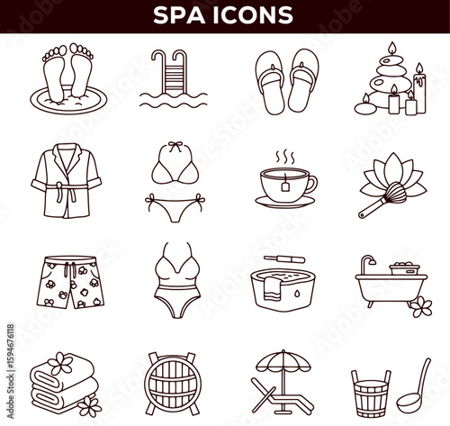 Vector art of collection of spa and wellness icons bundle.