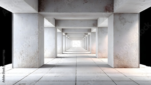 Realistic photo depicts a seemingly endless corridor of concrete pillars and beams, inviting viewers to imagine scanning and explo the structure's depth.
