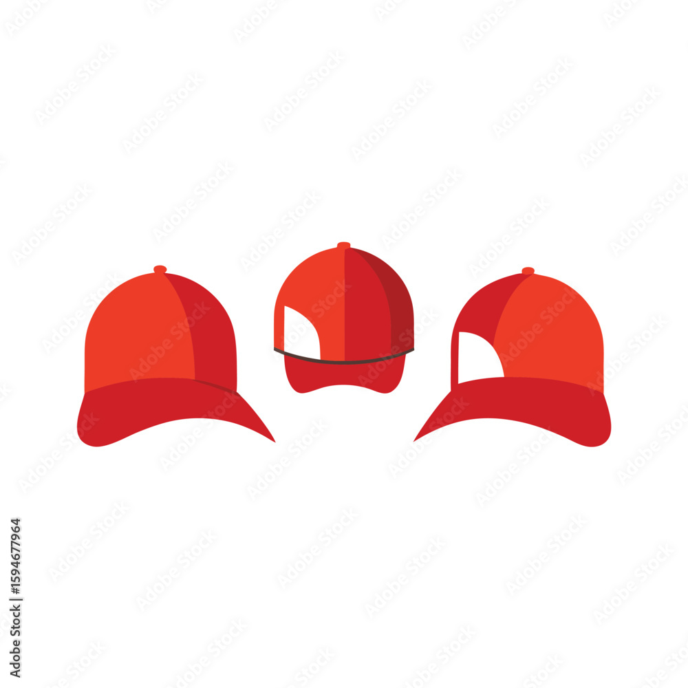 Fototapeta premium Flat Baseball Caps Set in Front and Side Views