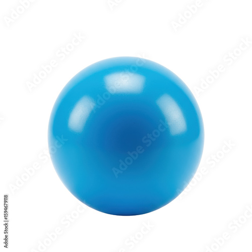 A vibrant blue plastic ball pit ball, 3 inches, smooth and glossy, floating on a pristine transparent seamless background with shadowless studio lighting, commercial product advertising concept