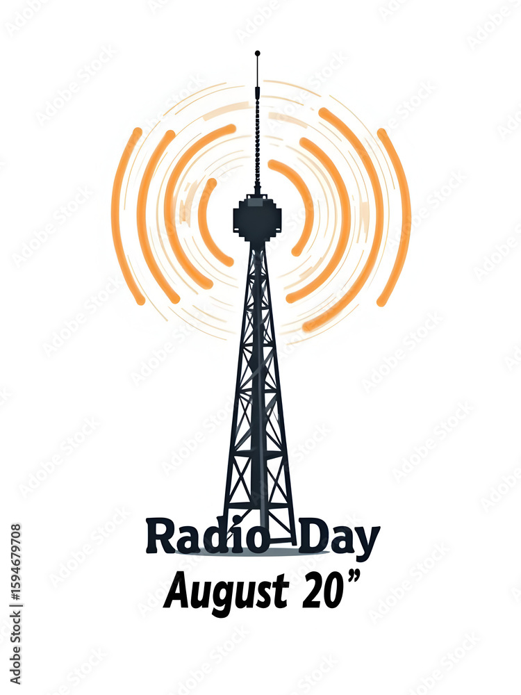 Celebrate World Radio Day with tower graphic emitting sound waves on August 20, highlighting global communication and connection. Celebrate World Radio Day with tower graphic emitting sound waves on August 20, highlighting global communication and connection.