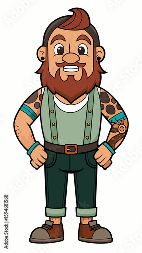Cartoon tattoo artist smiling with tattoos and casual clothing  