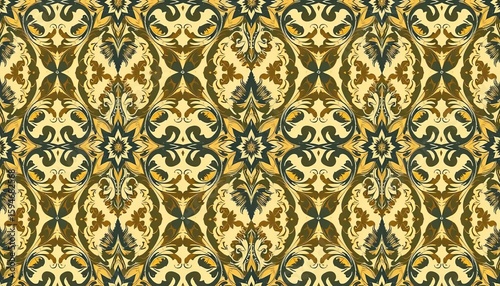 Intricate damask floral pattern, vintage style, seamless repeat, wrapping, textile design