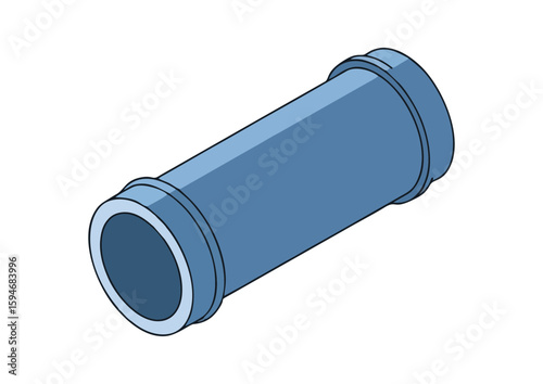 Plastic pipe, blue color, cylindrical design for plumbing, copy space