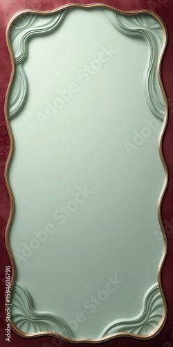 Elegant Sage Green and Burgundy Ornate Frame with Satin Sheen and Wavy Edges