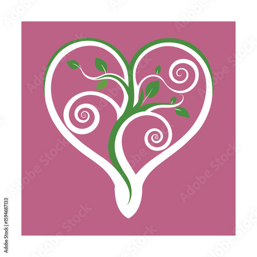 swirly tree branches forming heart shape vector