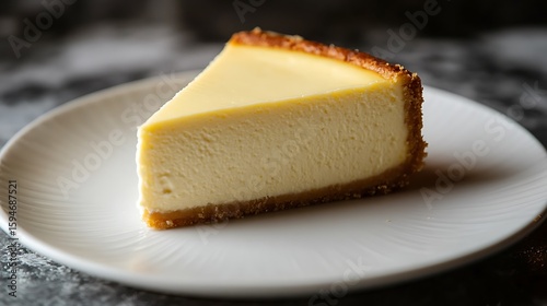 Fototapeta Naklejka Na Ścianę i Meble -  A slice of creamy cheesecake served on a white plate