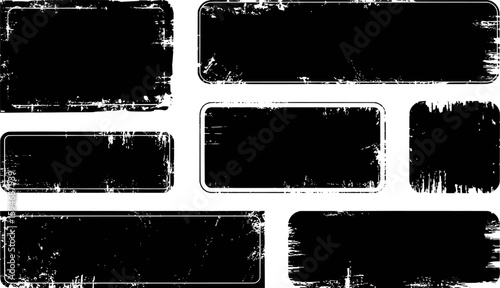 Grunge textured black rectangles with distressed white borders vector