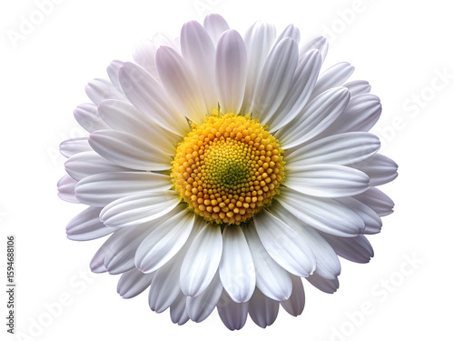 A beautiful white daisy with a bright yellow center is isolated on transparent background, showcasing its delicate petals and vibrant colors