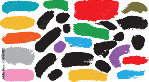 Colorful paint brush strokes and smears collection isolated on white background for art design and creative projects