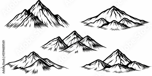 Mountain Peaks Collection Sketch - Vector Set