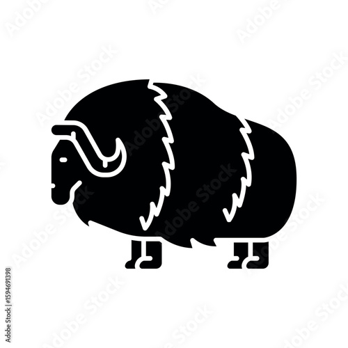 musk ox black flat icon for digital and print projects. Arctic animals.