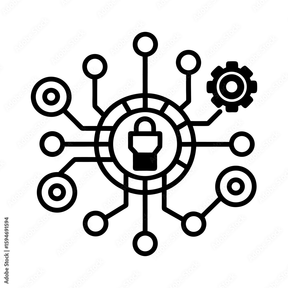 Secure Internet Icons – VPN, Biometrics, Lock, Fingerprint Symbols.