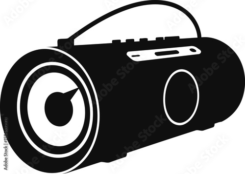 Portable Boombox Speaker Silhouette Vector Illustration, Transparent Background.