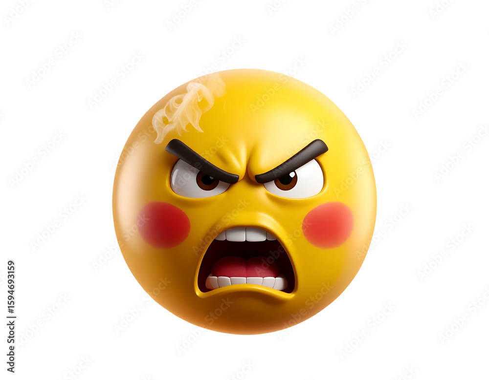 Fototapeta premium Cute Angry Emoji with Smoke and Flames
