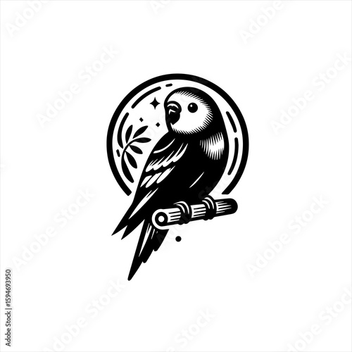 Vector art of lovebird on a branch under moon