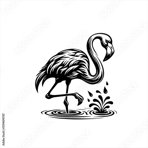 Vector art of flamingo wading in water