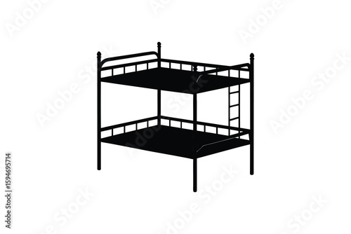 Black Two Tier Bunk Bed with Ladder for Dormitory or Children s Room Furniture Silhouette black silhouette illustration bunk bed