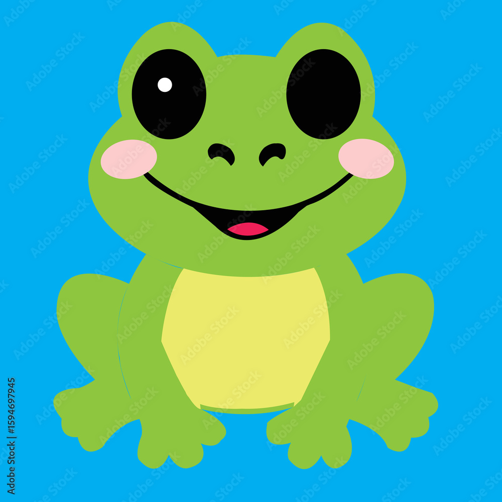 Obraz premium Happy Cartoon Frog on Blue