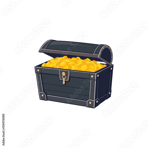Vector art of an open treasure chest overflowing with shiny gold coins