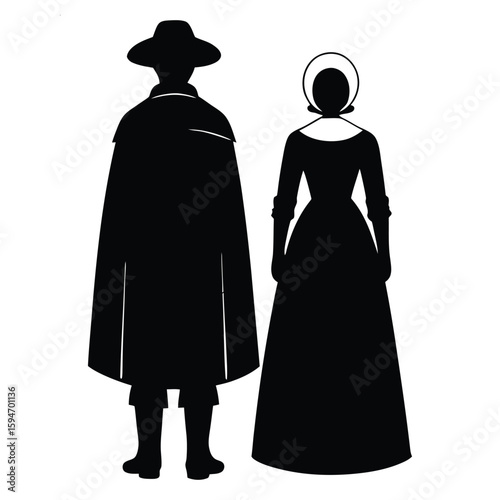 Thanksgiving silhouette vector pilgrim couple