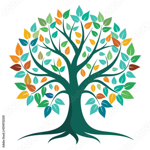 Abstract vector illustration of a tree with leaves, symbolizing nature's growth and the changing seasons