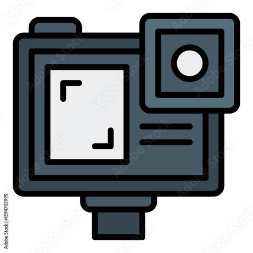 Action camera icon set. Adventure video recorder and sports cam symbol collection.