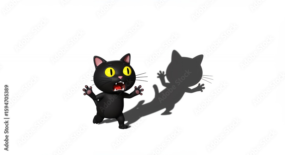 Fototapeta premium Cartoon black cat with shadow