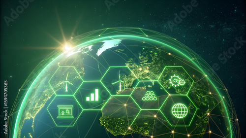 Global network of interconnected digital technology and sustainable energy on earth