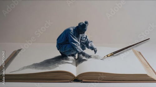 Surreal Artistry Sculptor Emerging from Sketchbook