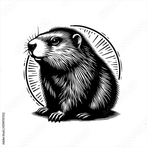 Vector art of groundhog illustration in a circle