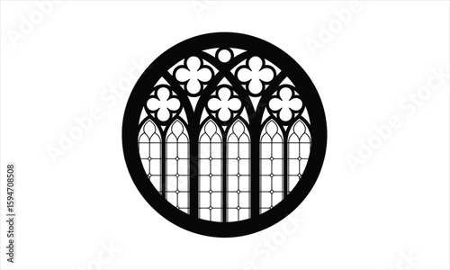 Circular stained glass window design silhouette