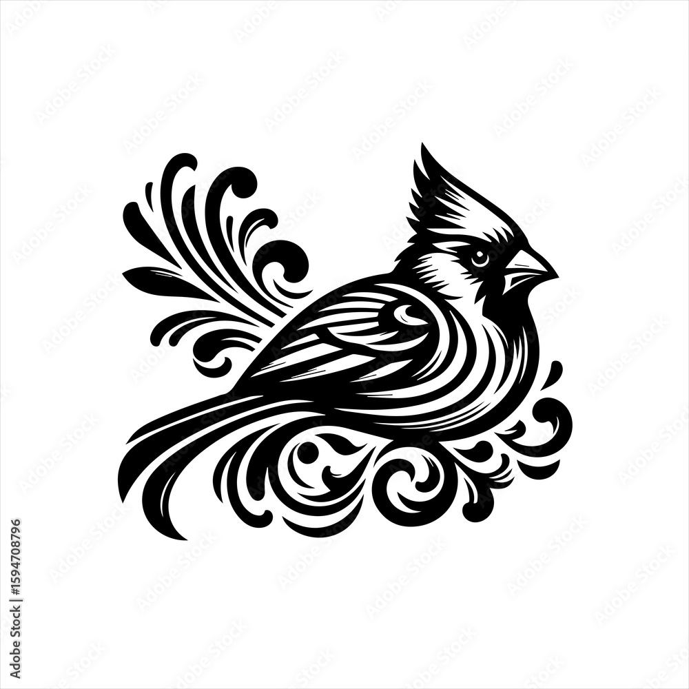 Obraz premium Vector art of ornate cardinal bird illustration