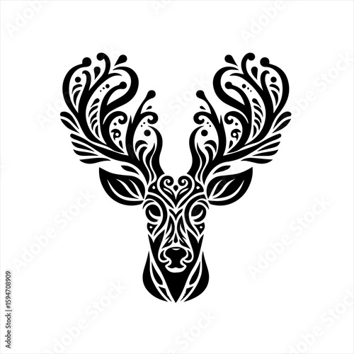 Vector art of an ornate deer head illustration