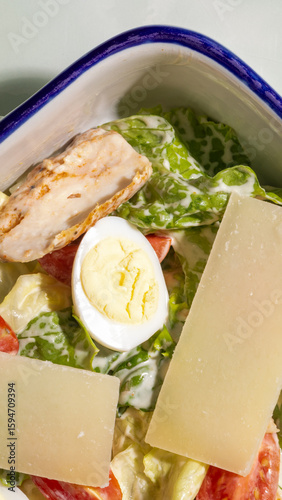Obraz na plátně Crisp Caesar salad with creamy yolk whispers nostalgia, evoking Earth's Bounty D