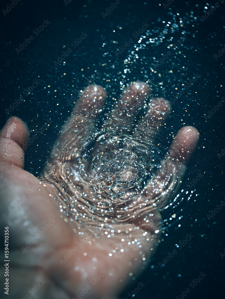 Fototapeta premium A human hand in a liquid and small ripples spread out