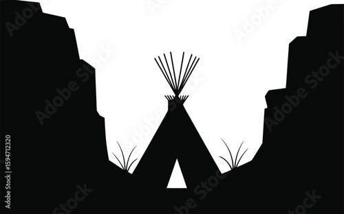 Native american teepee dwelling silhouette