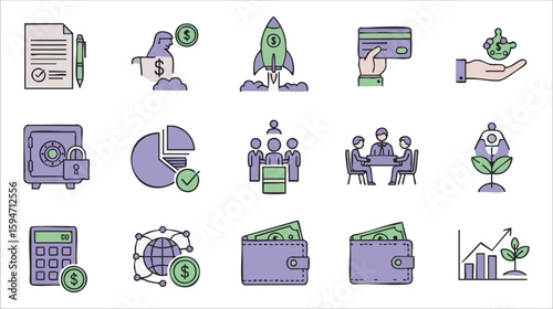 Business finance and growth icons contract