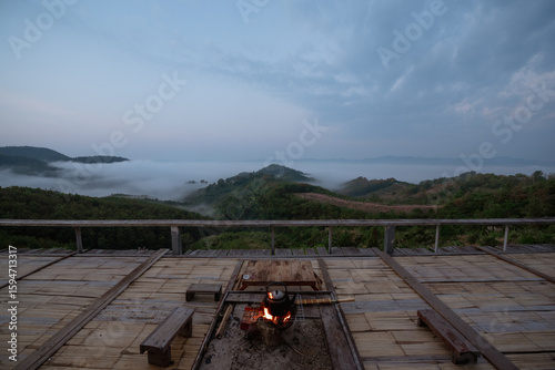 A camping spot on a mountain with a high angle view