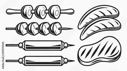 Grilled meat skewers and steaks barbecue food